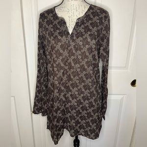 Athleta Brown Floral Tunic V-neck Cotton Large Boho EUC